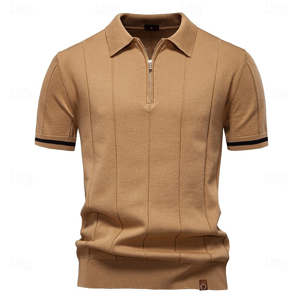 Classic Texture Knit Quarter-Zip Polo - oukumen