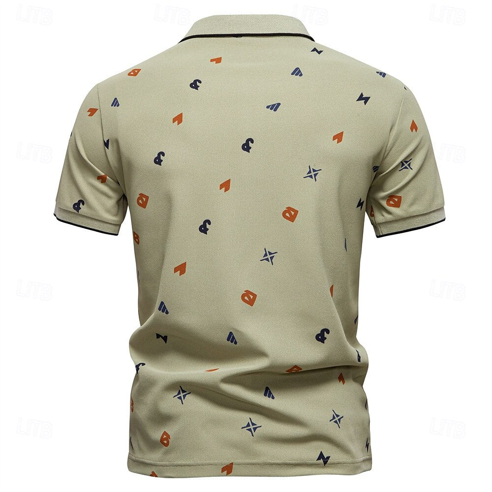 Printed Short-Sleeve Polo - oukumen