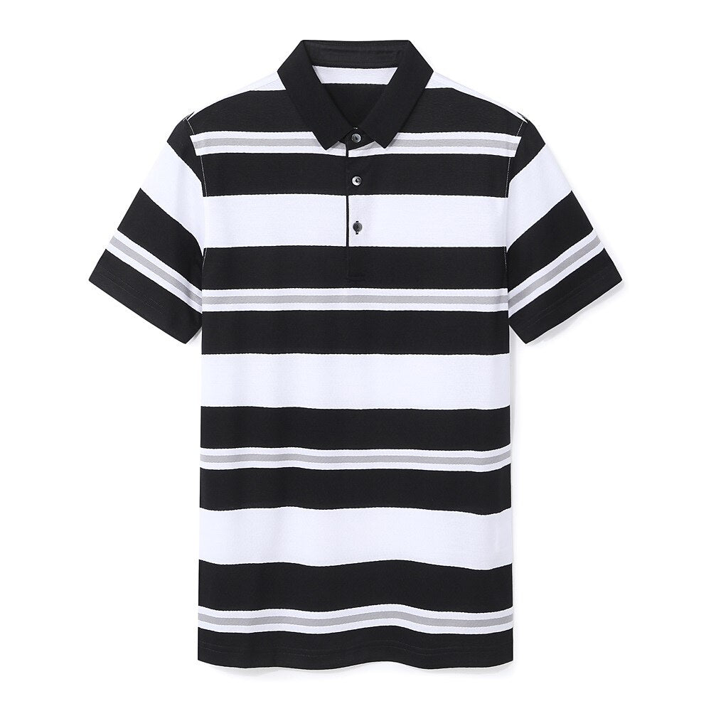 Premium Silk-Blend Striped Polo Shirt - oukumen