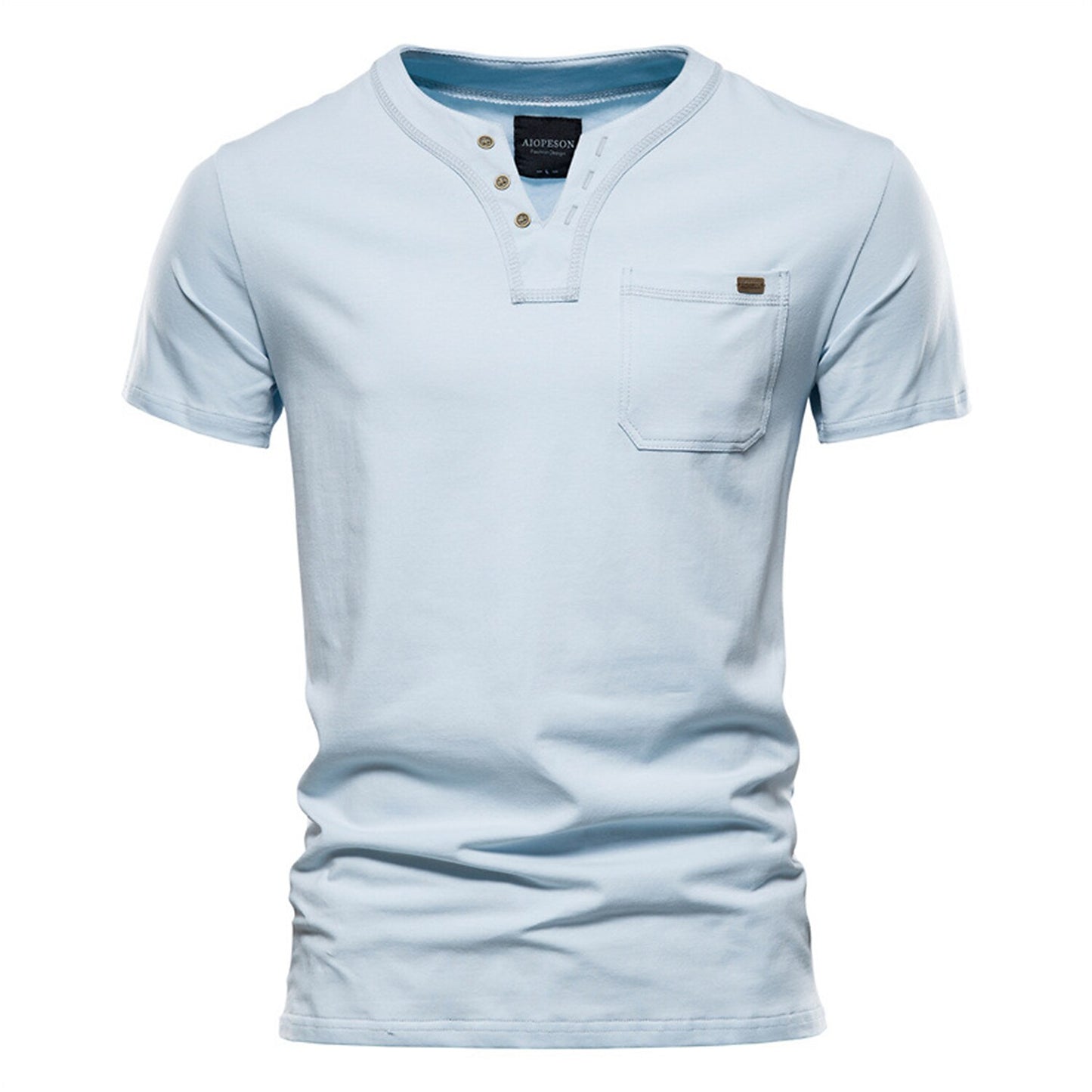 100% Cotton V-Neck Pocket T-Shirt - oukumen