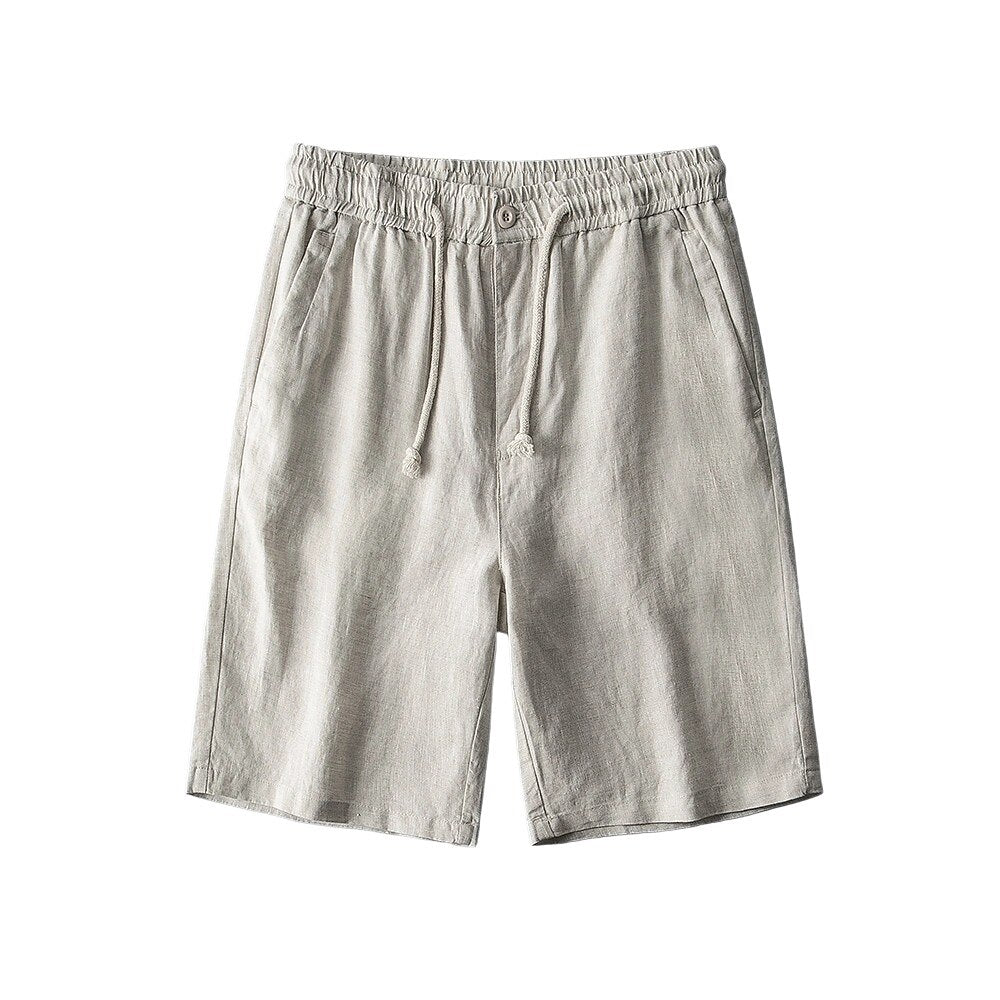 100% Linen Drawstring Shorts - oukumen
