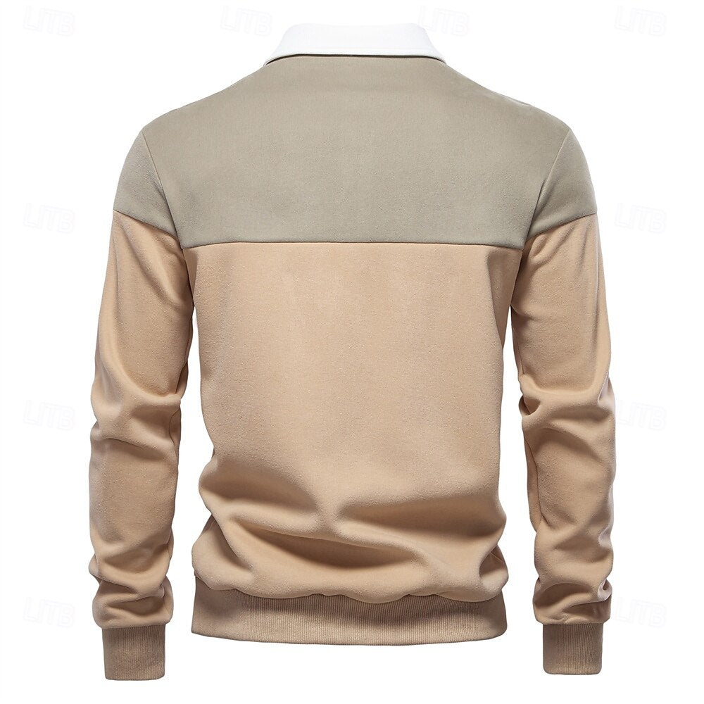 Cotton-Blend Colorblock Knit Polo Sweater - oukumen