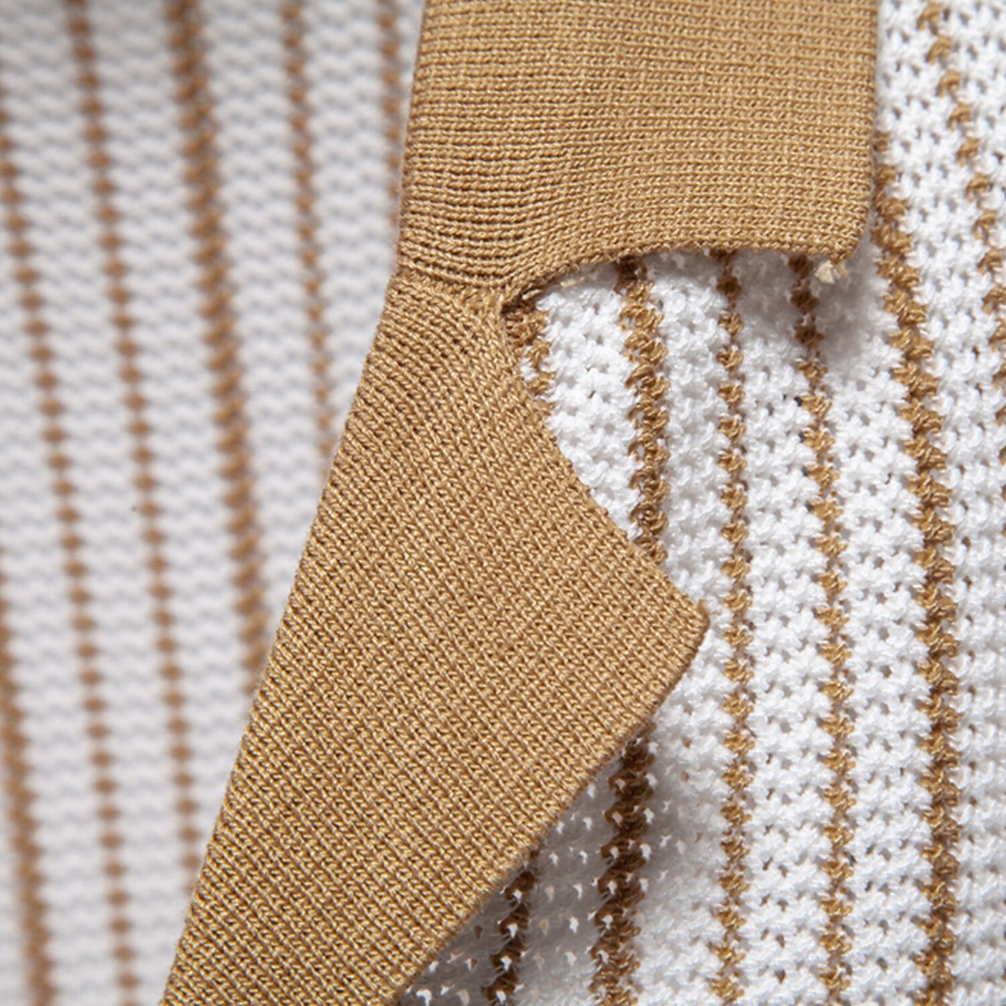 Striped Knit Texture Polo Shirt - oukumen