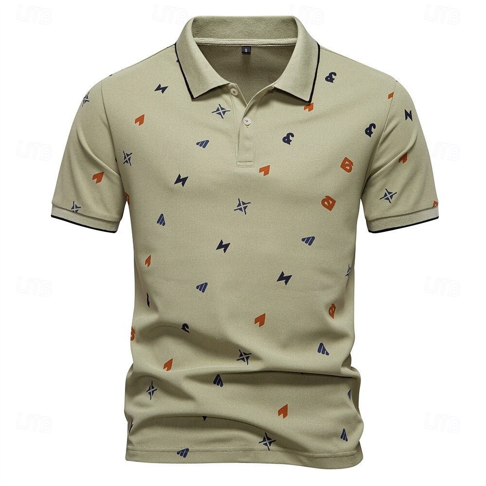 Printed Short-Sleeve Polo - oukumen