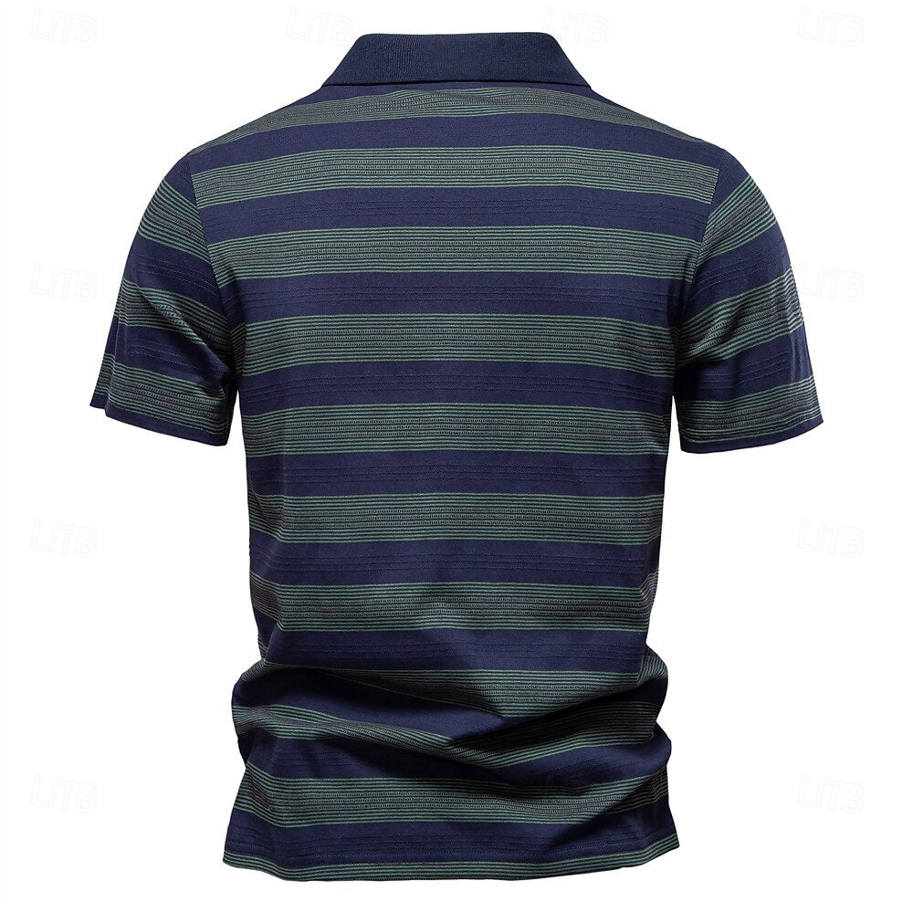Timeless Striped Cotton-Blend Knit Polo Shirt - oukumen