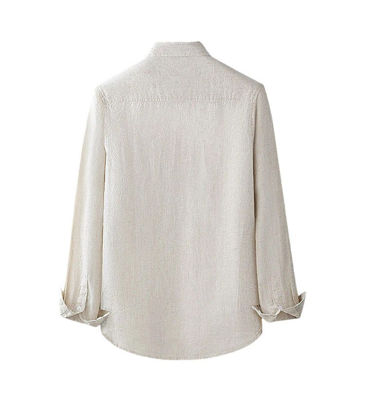 100% Linen Long Sleeve Shirt - oukumen
