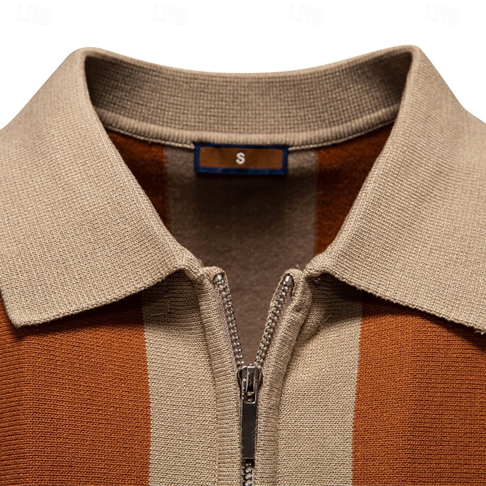 Vertical Stripe Quarter-Zip Polo - oukumen