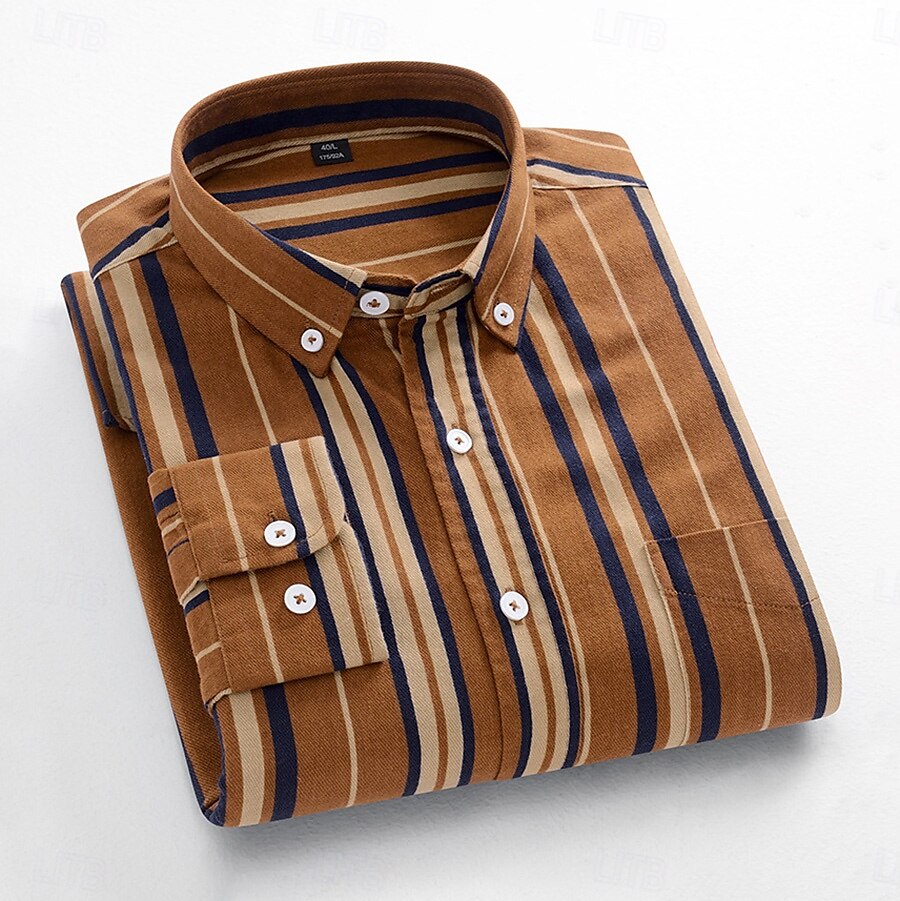 100% Cotton Casual Oxford Stripe Shirt - oukumen