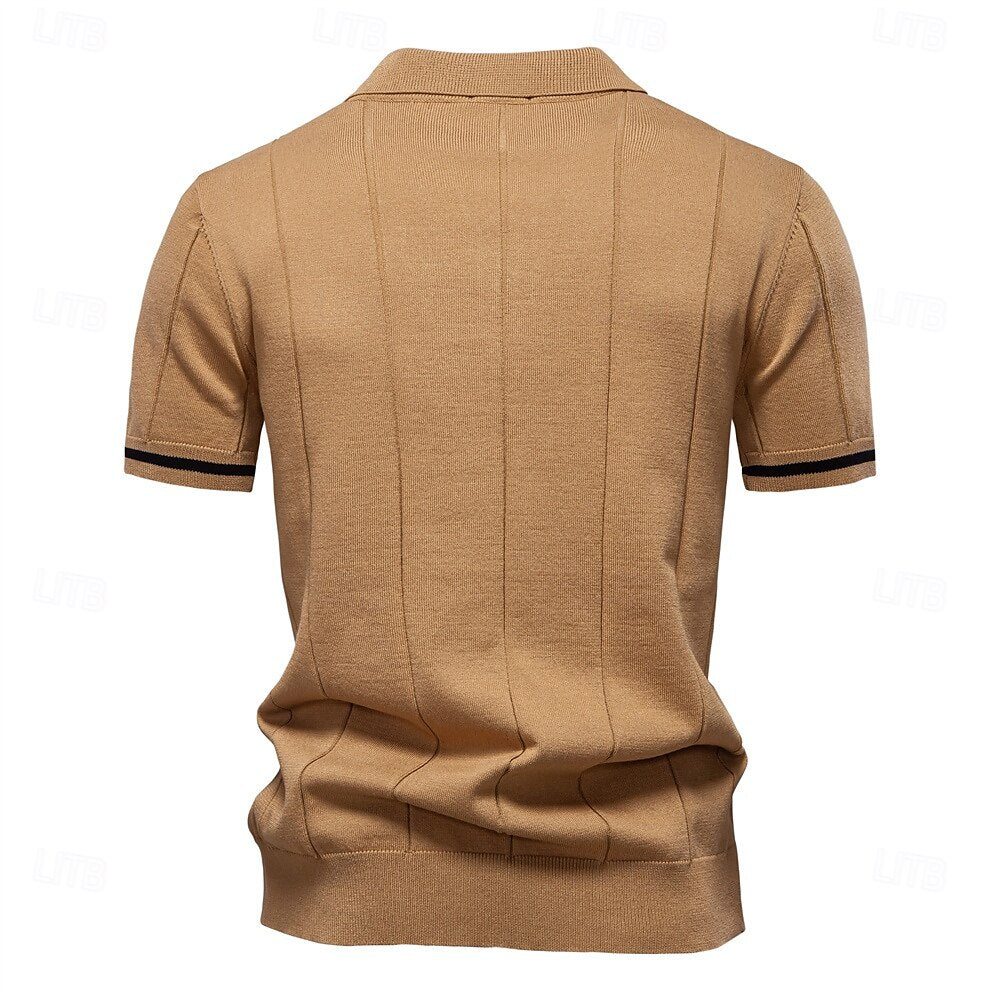 Classic Texture Knit Quarter-Zip Polo - oukumen