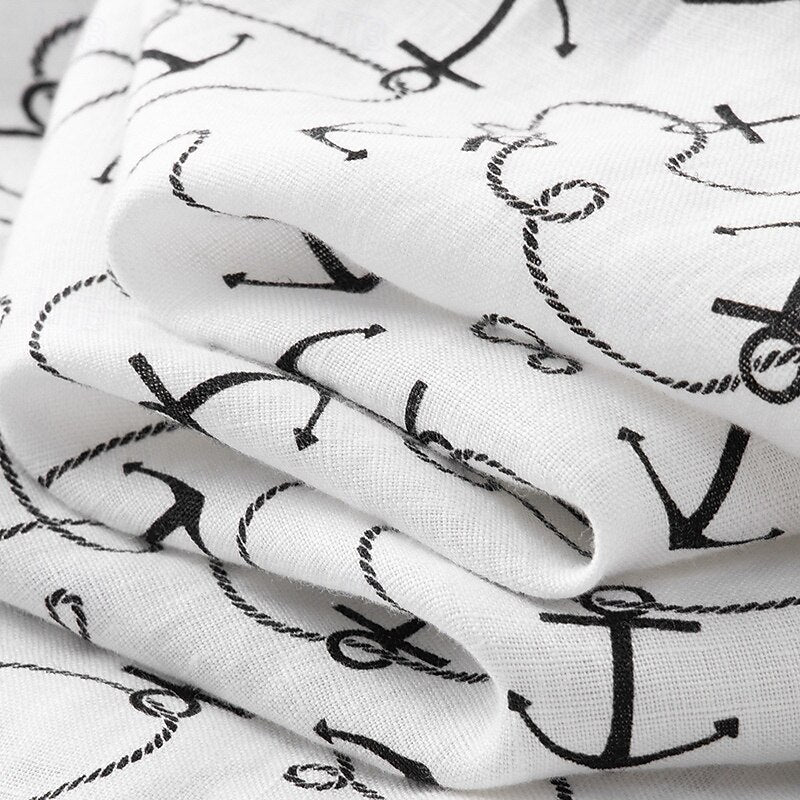 100% Linen Anchor Print Shirt - oukumen