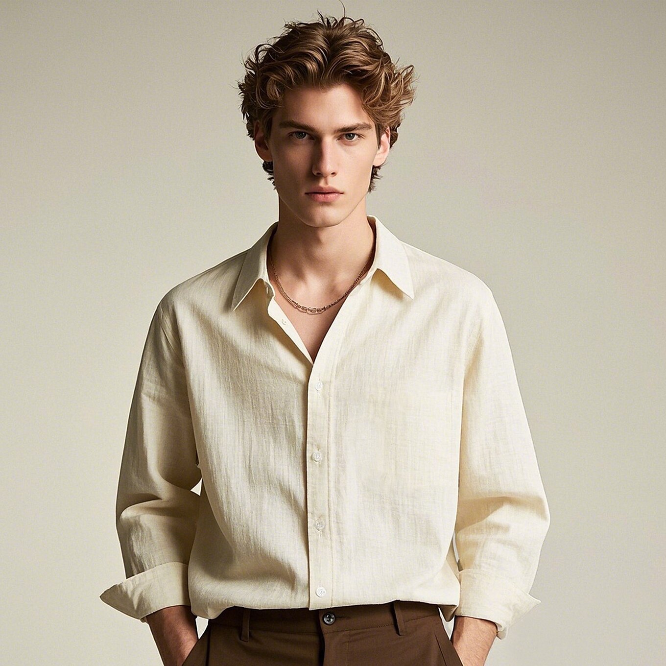 100% Linen Classic Solid Shirt - oukumen