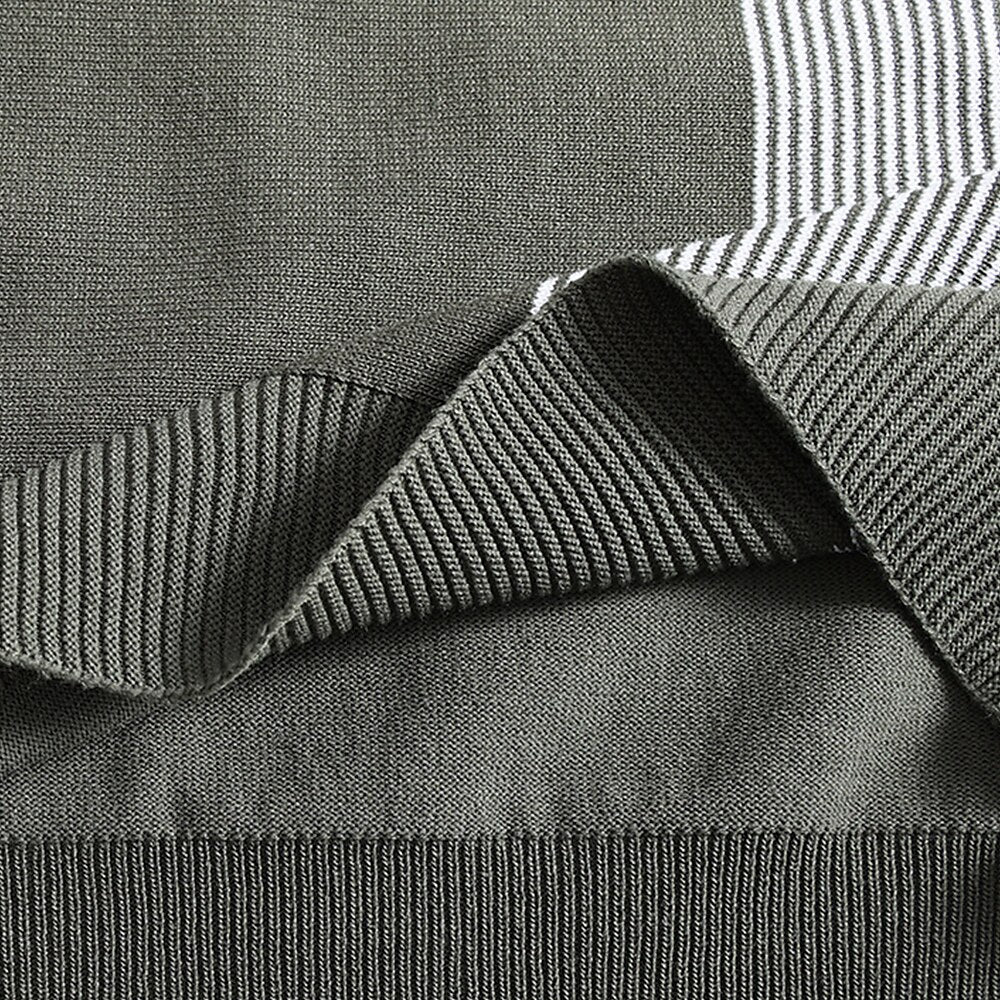 Refined Half-Zip Polo Shirt with Pinstripe Contrast Panels - oukumen