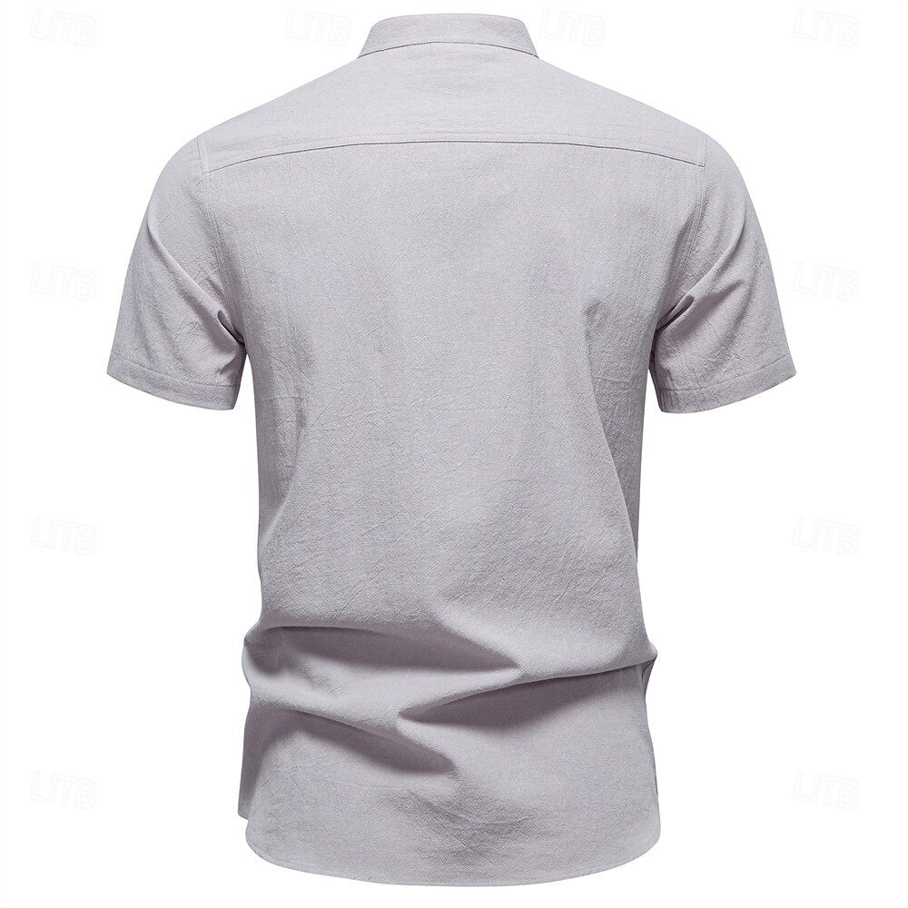 100% Cotton Premium Textured Band Collar Shirt - oukumen