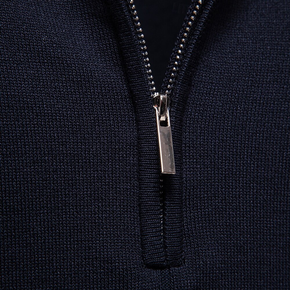 Classic Texture Knit Quarter-Zip Polo - oukumen