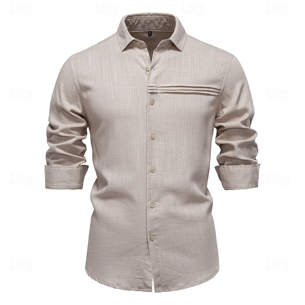 Classic Soft Linen Button-Up Shirt - oukumen