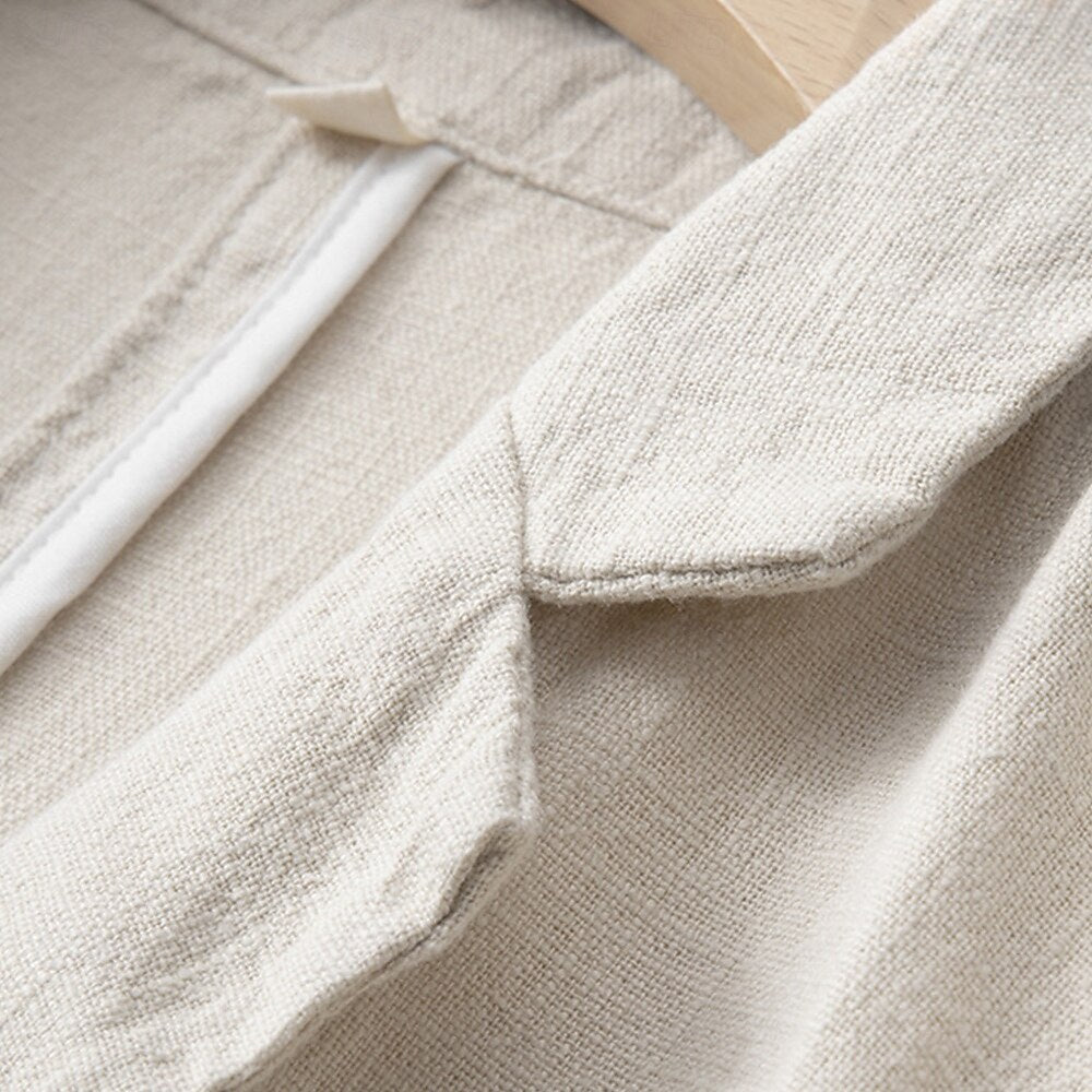 Tailored Linen-Cotton  Blazer - oukumen