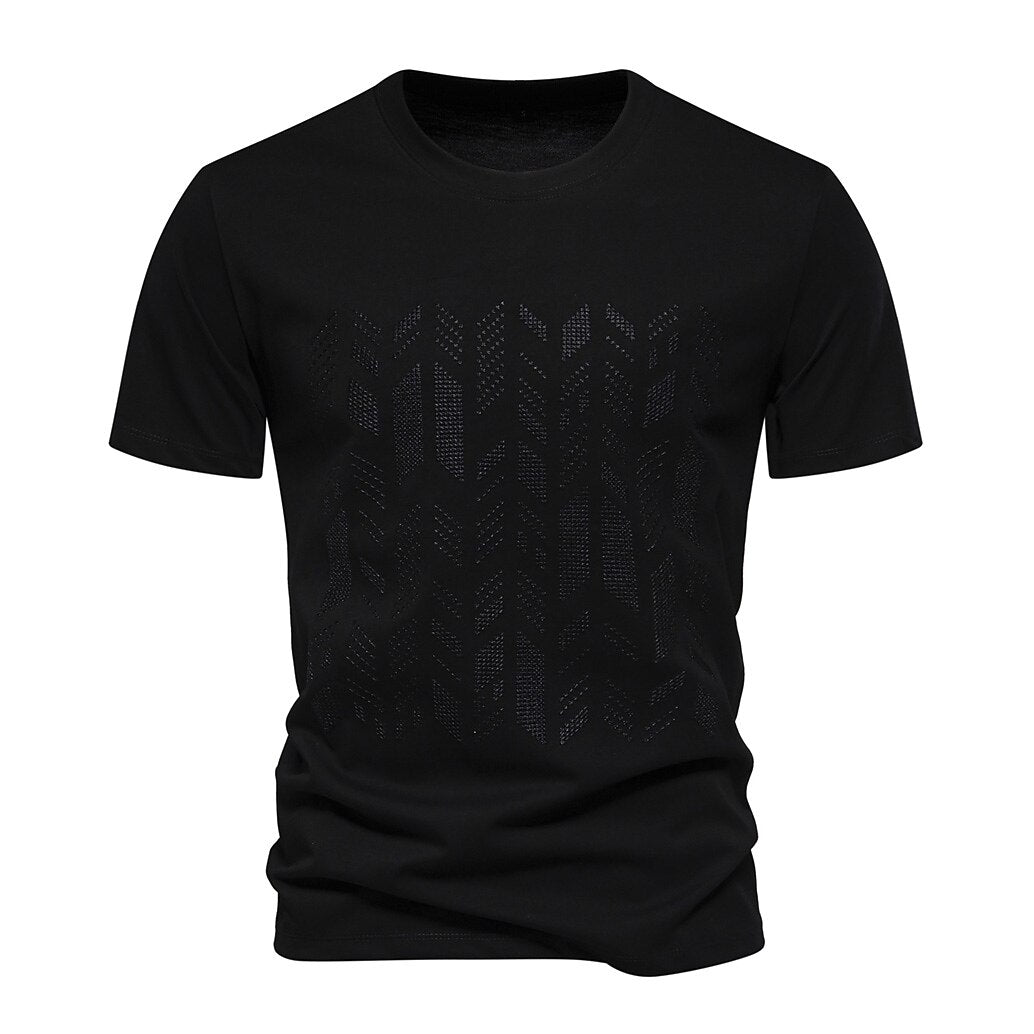 Classic Cotton Blend Embroidery Crew Neck T-Shirt - oukumen