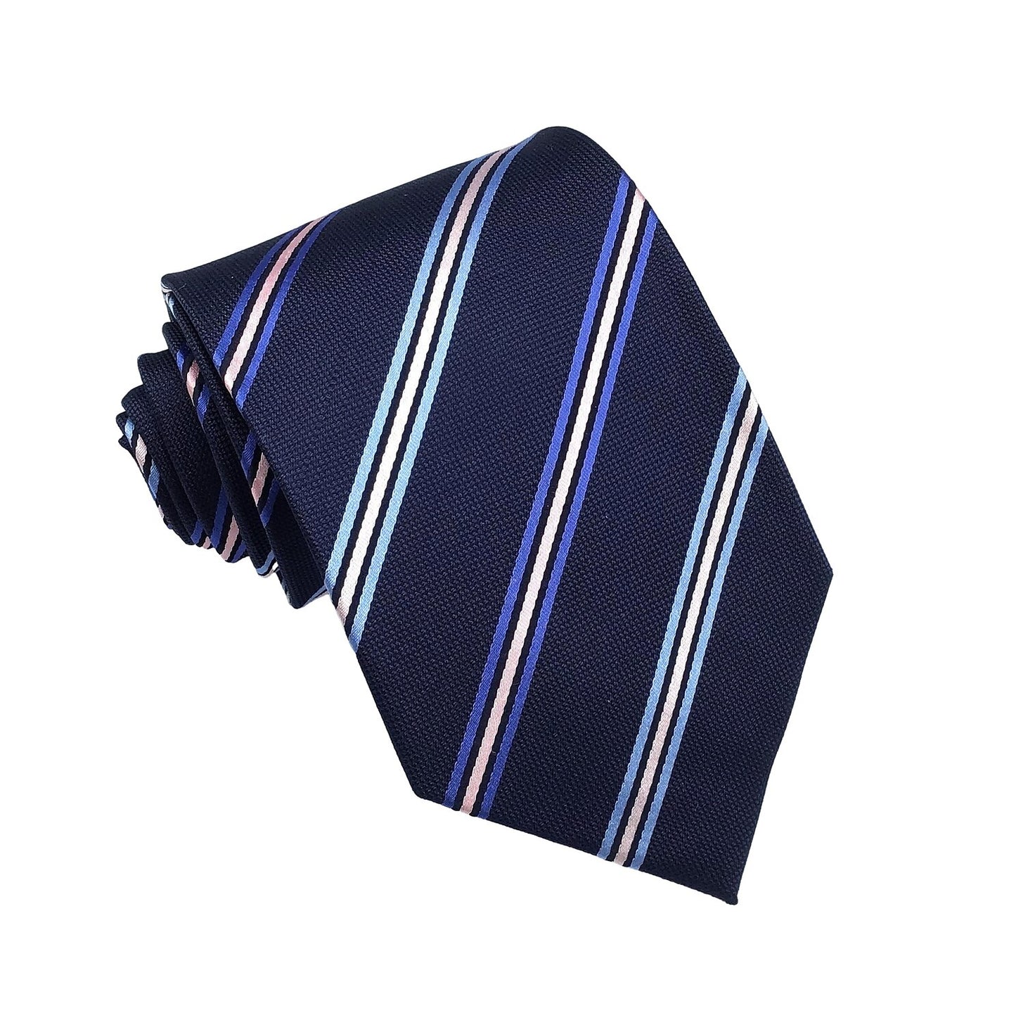 100% Silk Striped Navy Blue Tie - oukumen