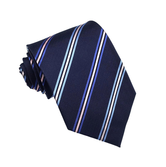 100% Silk Striped Navy Blue Tie - oukumen