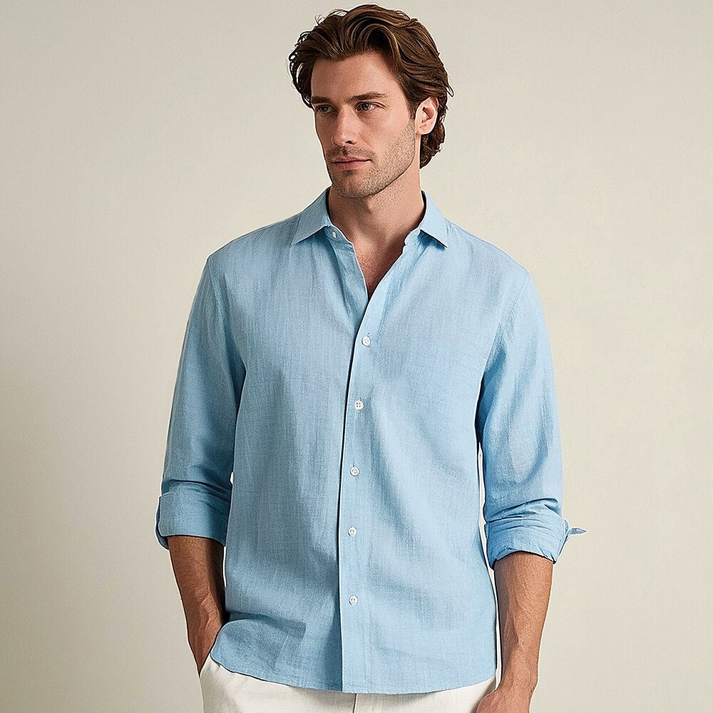 100% Linen Classic Solid Shirt - oukumen