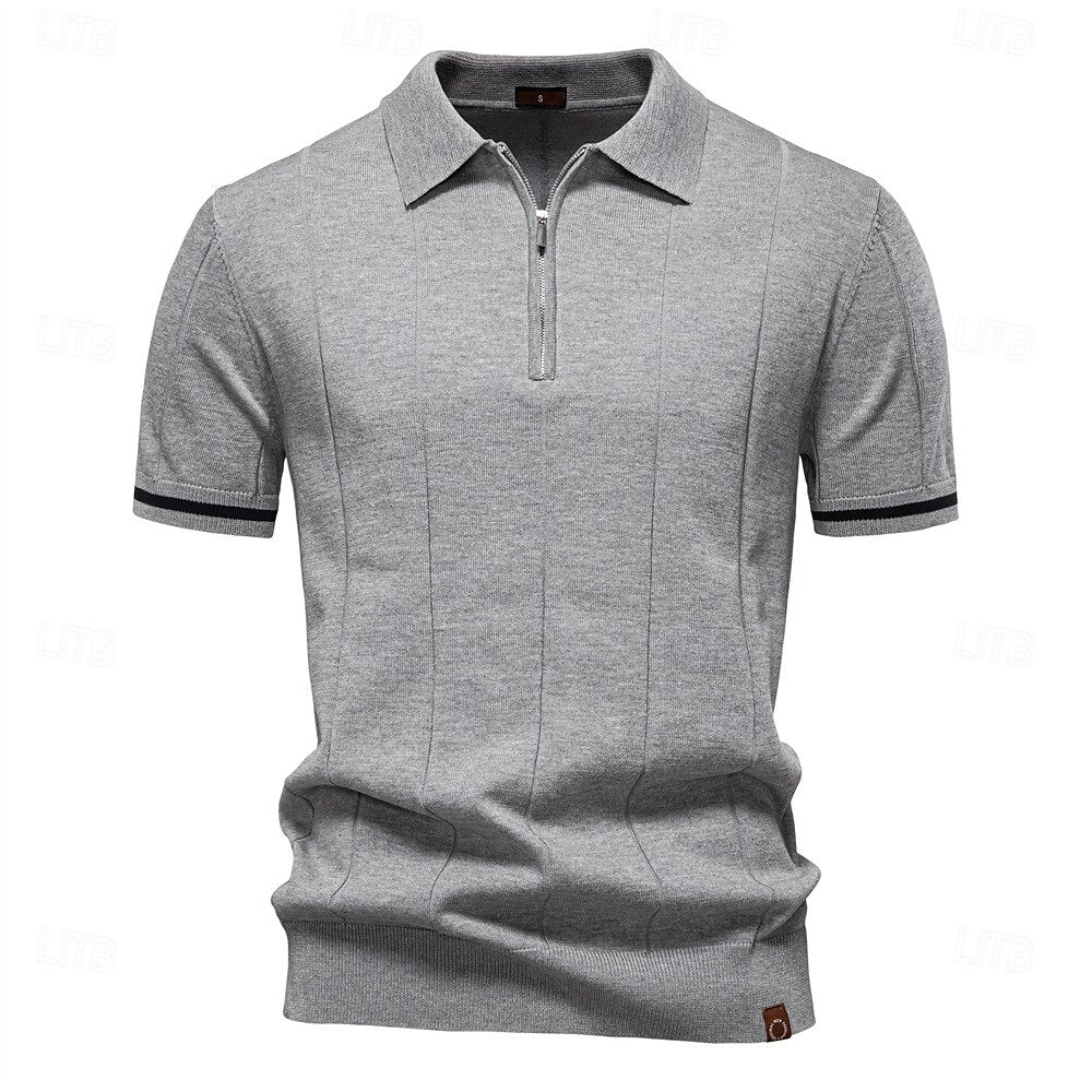 Classic Texture Knit Quarter-Zip Polo - oukumen