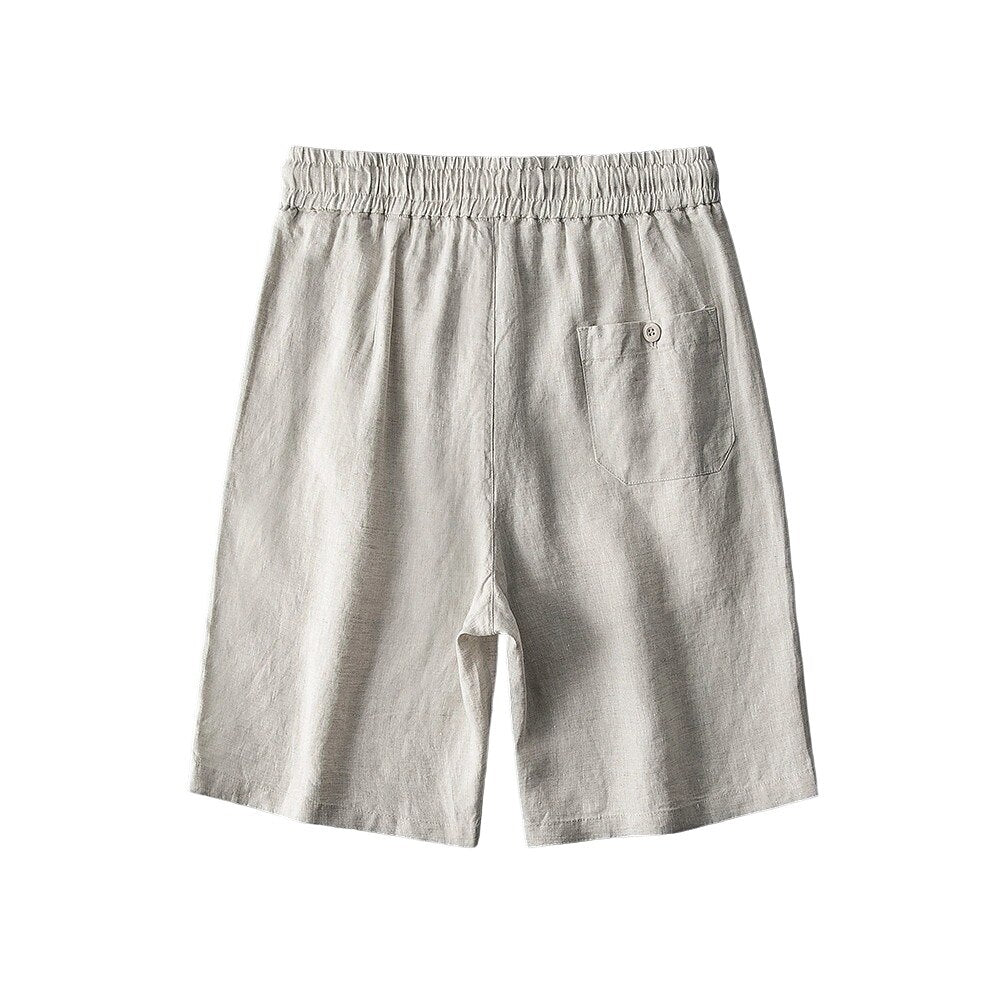 100% Linen Drawstring Shorts - oukumen