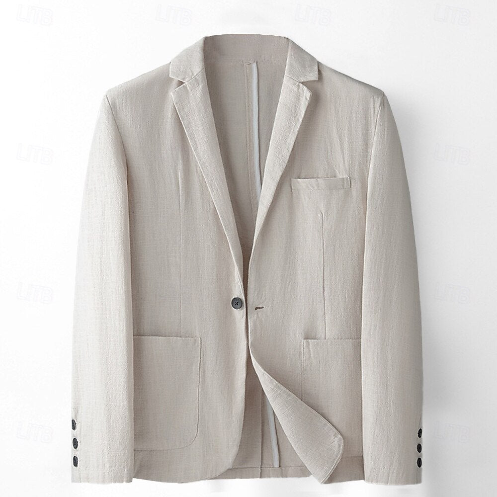 Tailored Linen-Cotton  Blazer - oukumen