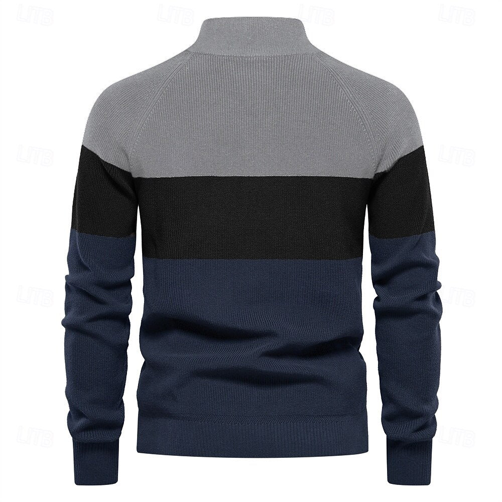 Zip Sweater Knit Zipper Color Cardigan Sweater - oukumen
