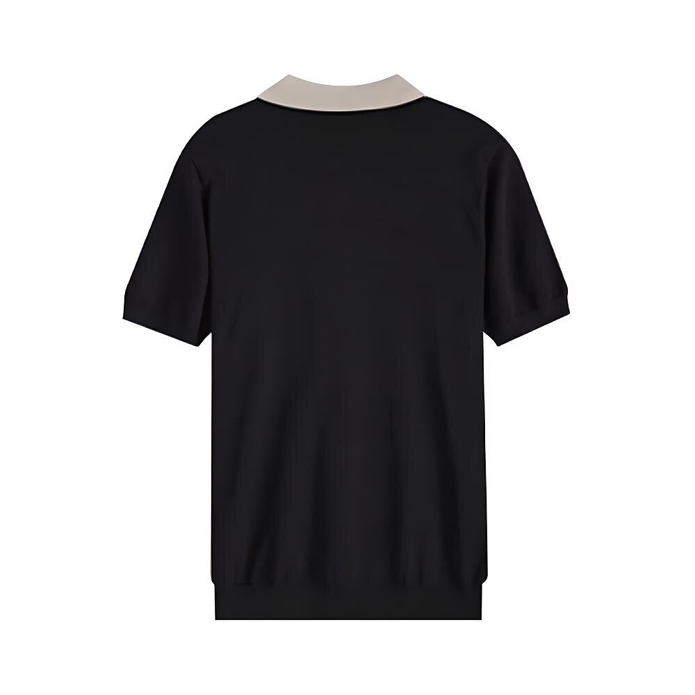Refined Half-Zip Polo Shirt with Pinstripe Contrast Panels - oukumen