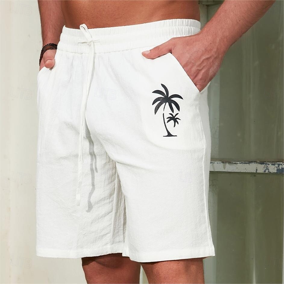 100% Cotton Coconut Tree Print Shorts - oukumen