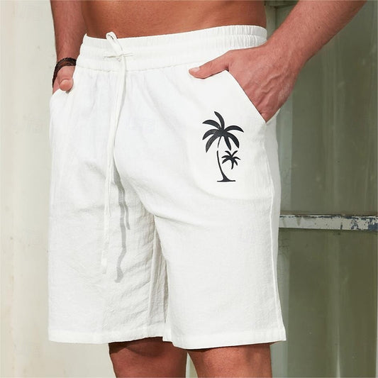 100% Cotton Coconut Tree Print Shorts - oukumen