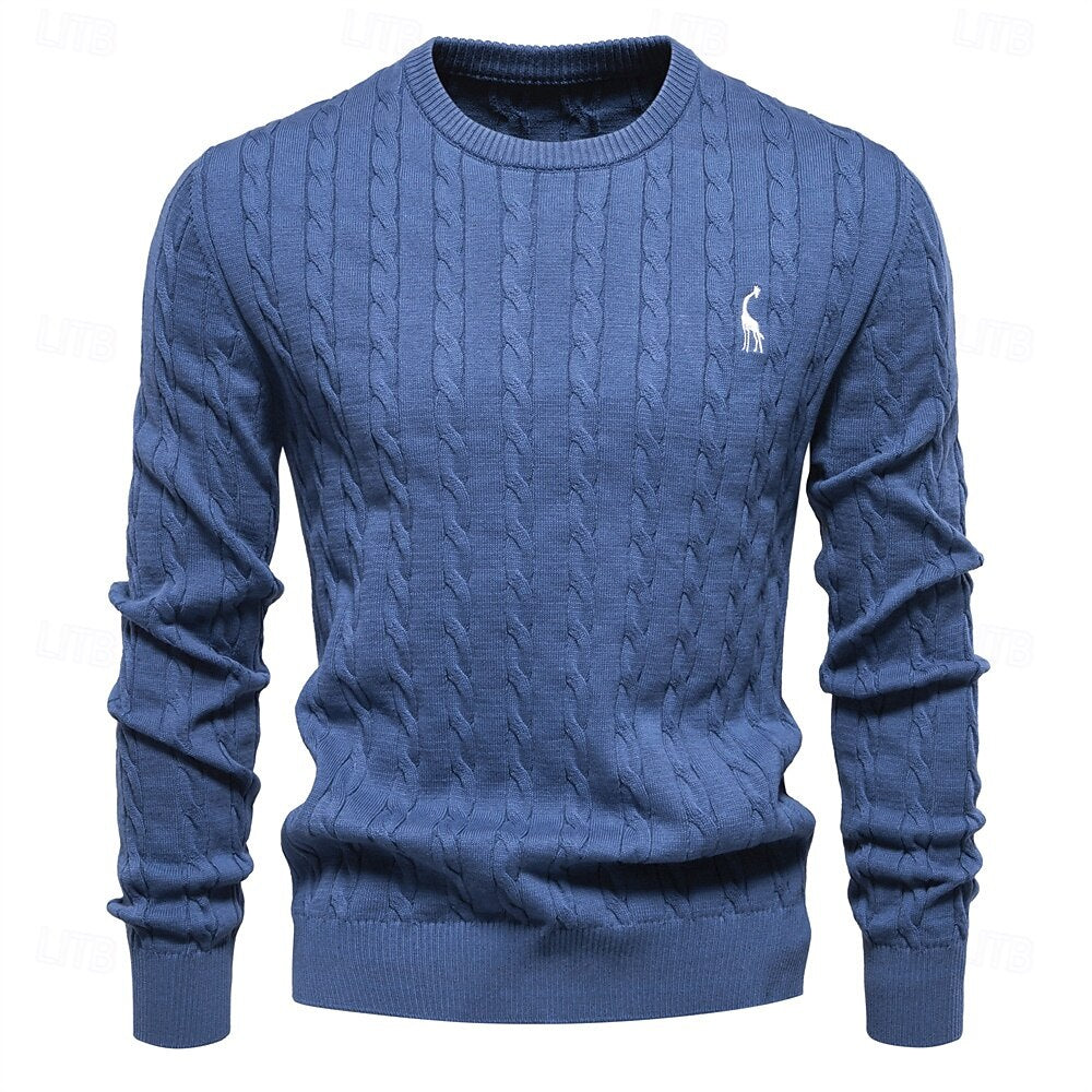 Cotton Crew Neck Pullover Sweater - oukumen