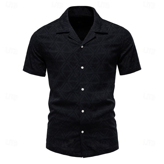 Textured Cotton-Blend Cuban Collar Shirt - oukumen