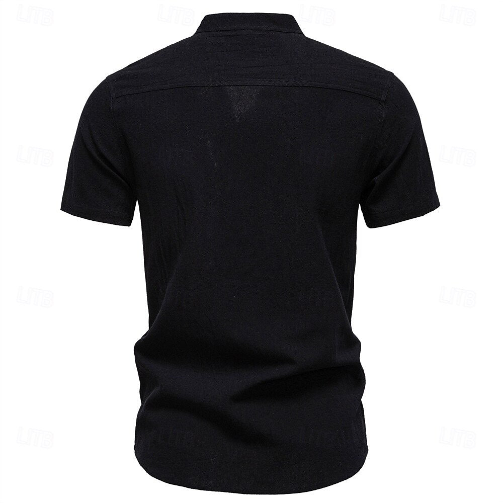 100% Cotton Premium Textured Band Collar Shirt - oukumen