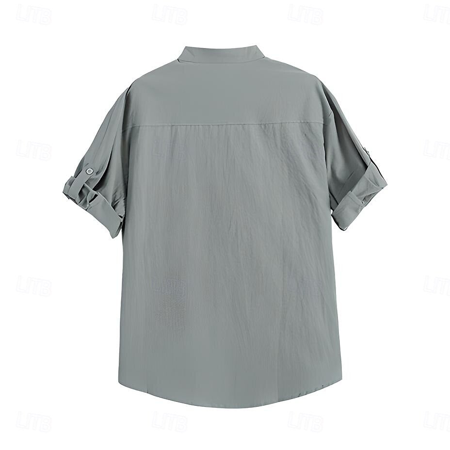 100% Cotton Band-Collar Shirt - oukumen