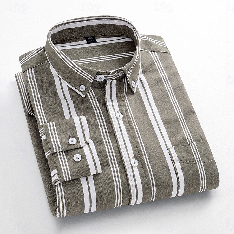 100% Cotton Casual Oxford Stripe Shirt - oukumen