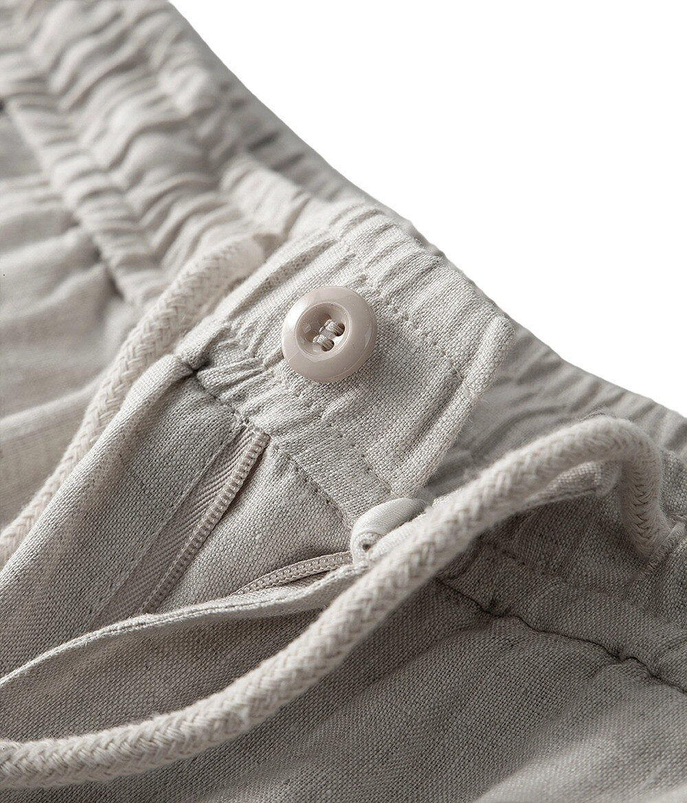 100% Linen Drawstring Shorts - oukumen