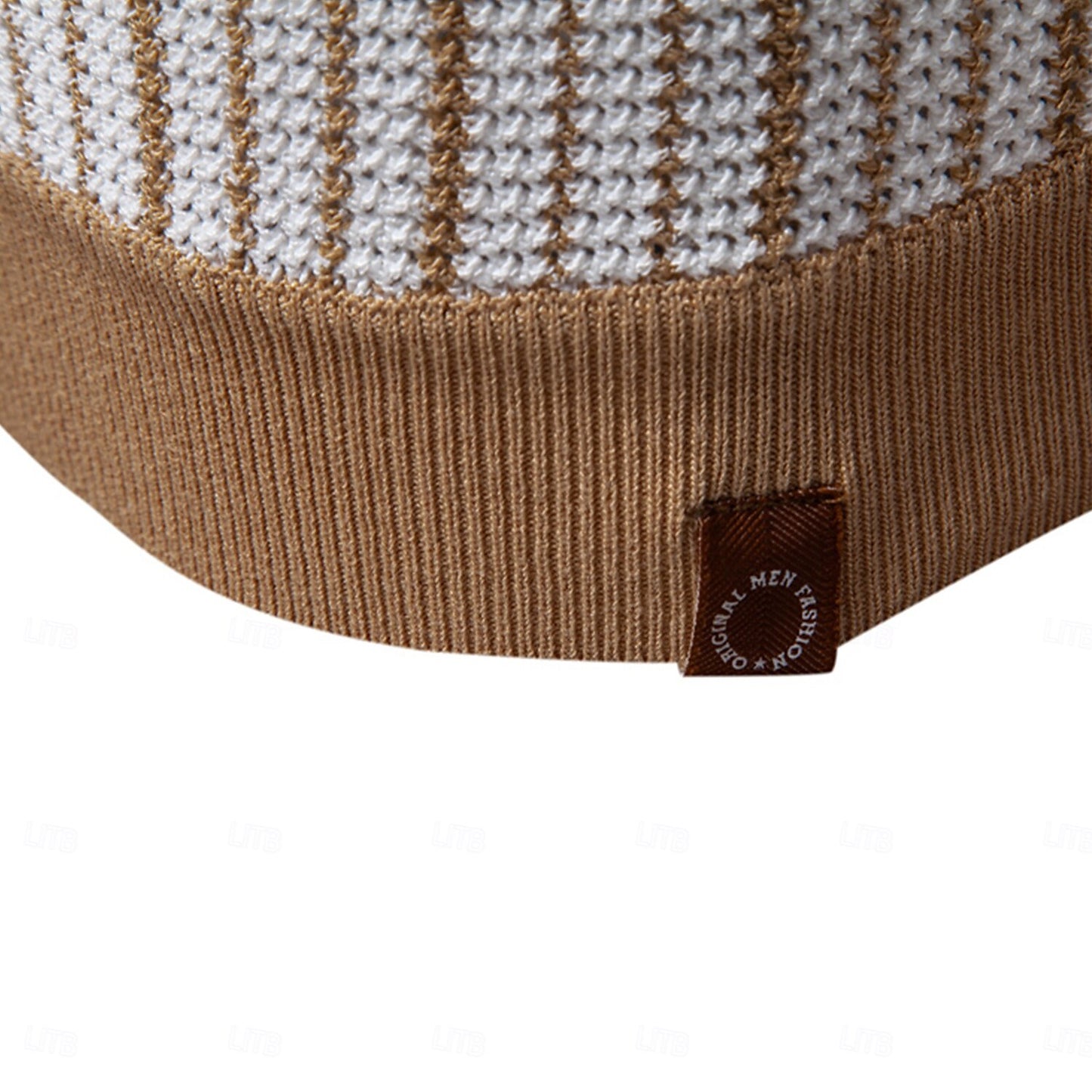 Striped Knit Texture Polo Shirt - oukumen