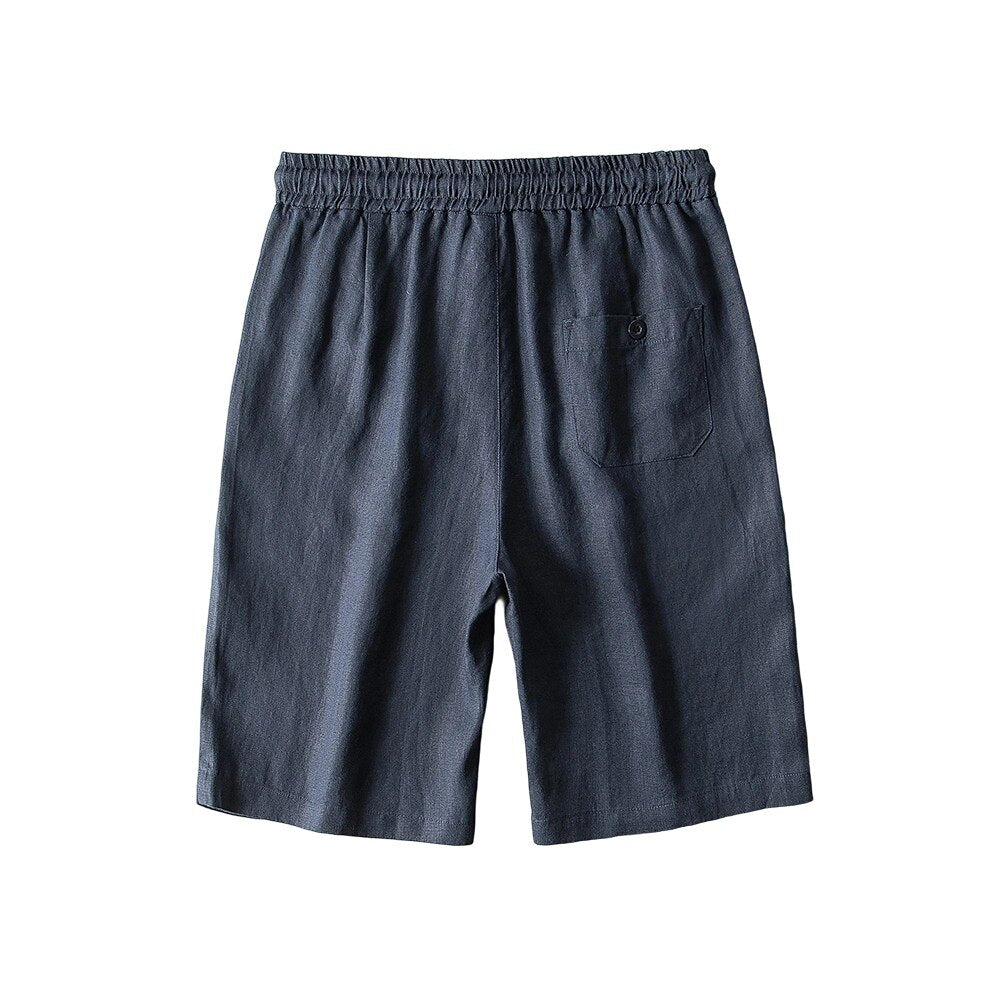 100% Linen Drawstring Shorts - oukumen