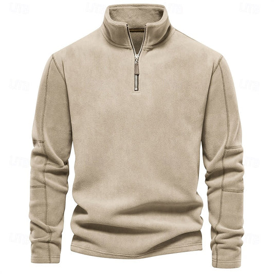 Polar Fleece Stand Collar Half Zip Long Sleeve Sweatshirt - oukumen