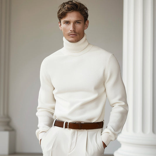 100% Merino Wool Turtleneck Sweater - oukumen