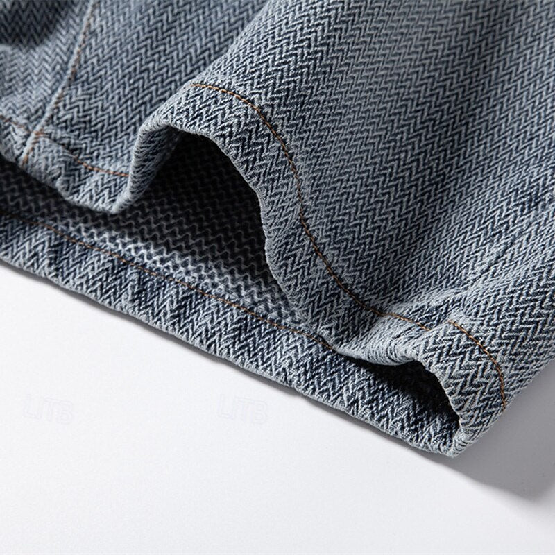 Knee-Length Texture Jean Shorts - oukumen