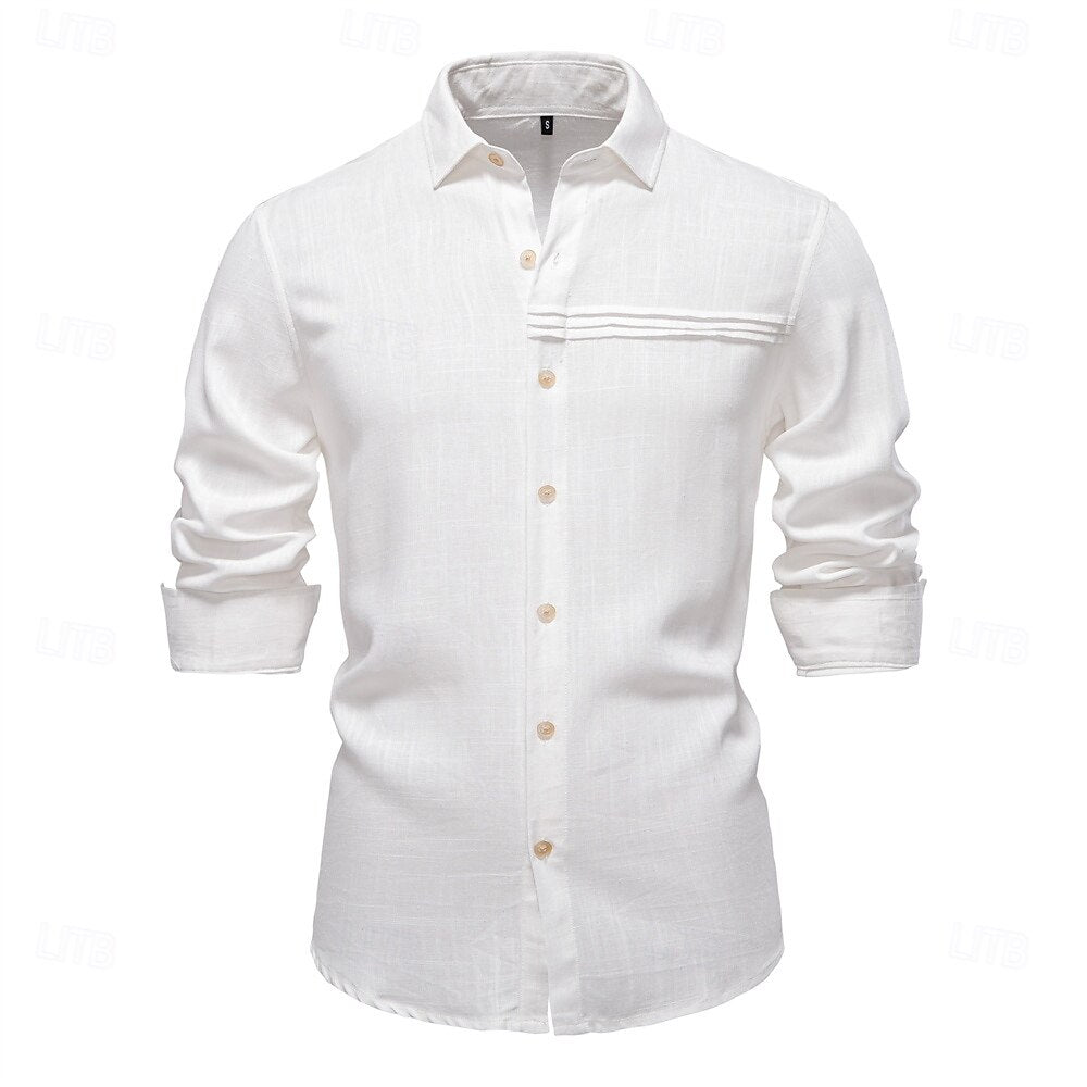 Classic Soft Linen Button-Up Shirt - oukumen