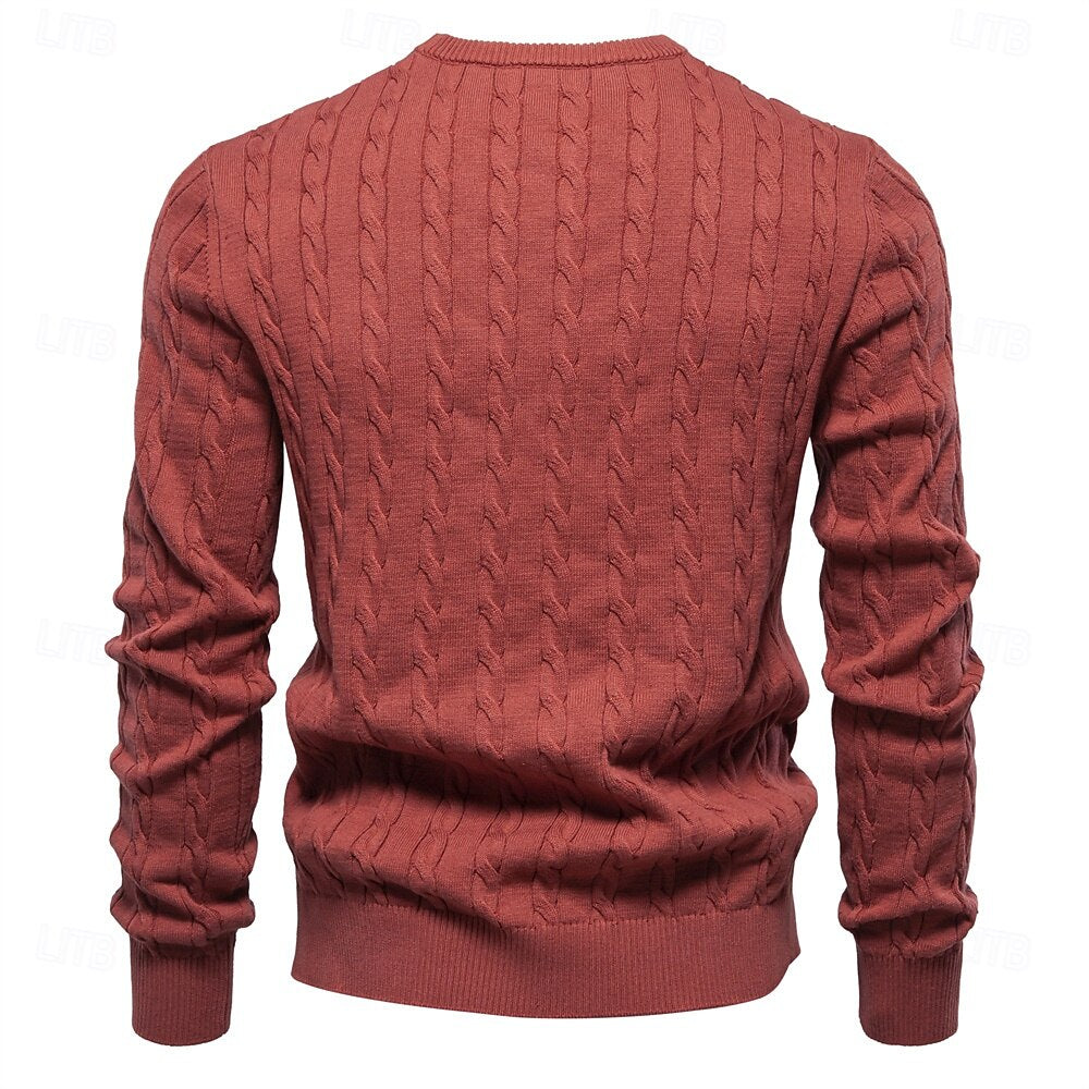 Cotton Crew Neck Pullover Sweater - oukumen