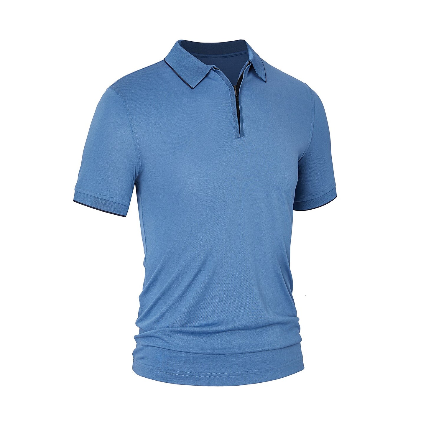 Cotton Silk Color-Block Zipper Polo - oukumen