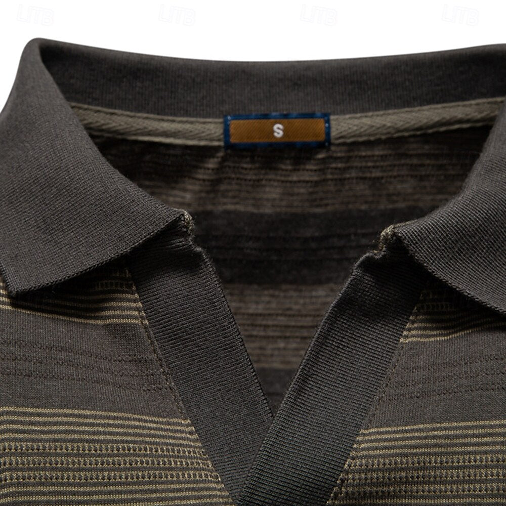 Timeless Striped Cotton-Blend Knit Polo Shirt - oukumen