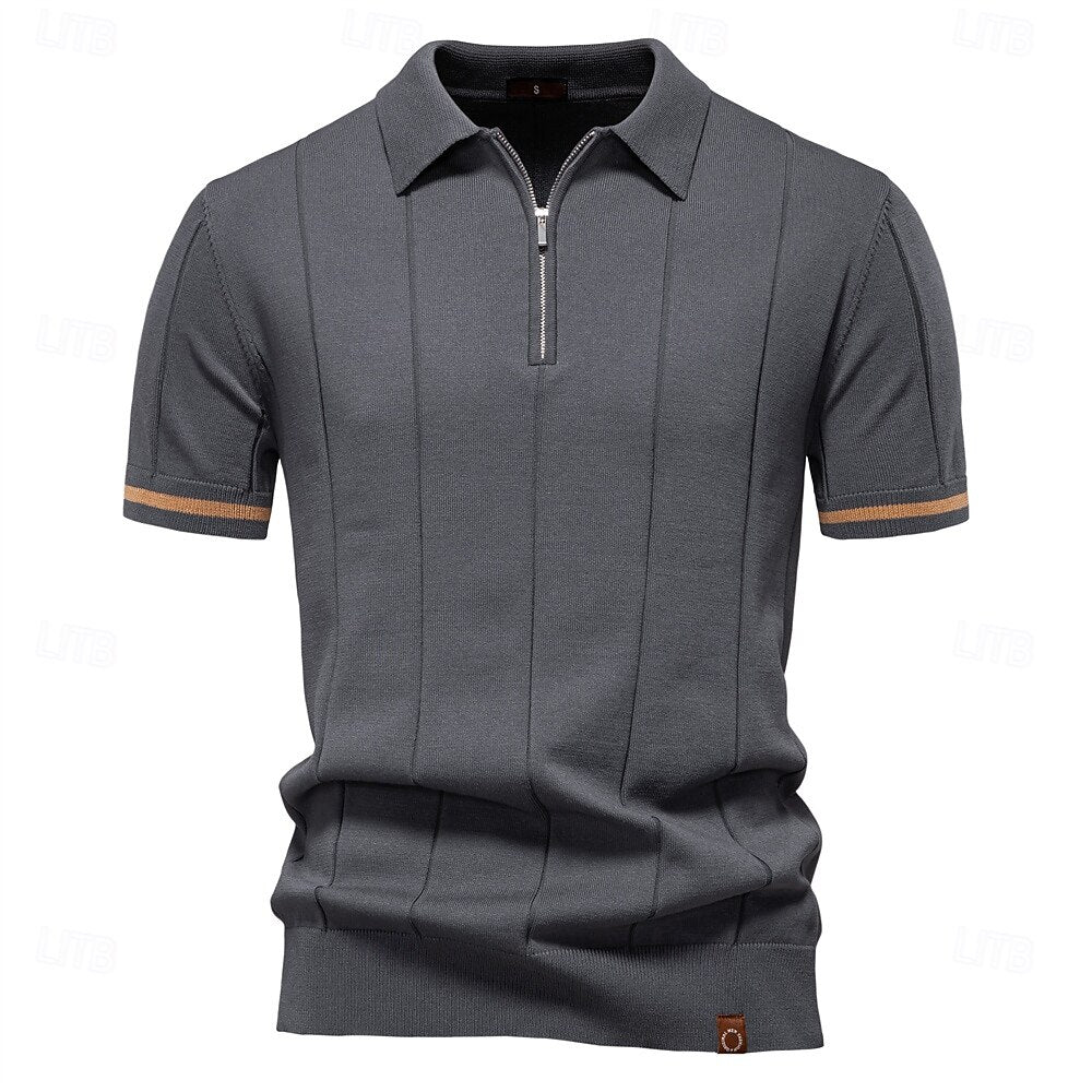 Classic Texture Knit Quarter-Zip Polo - oukumen