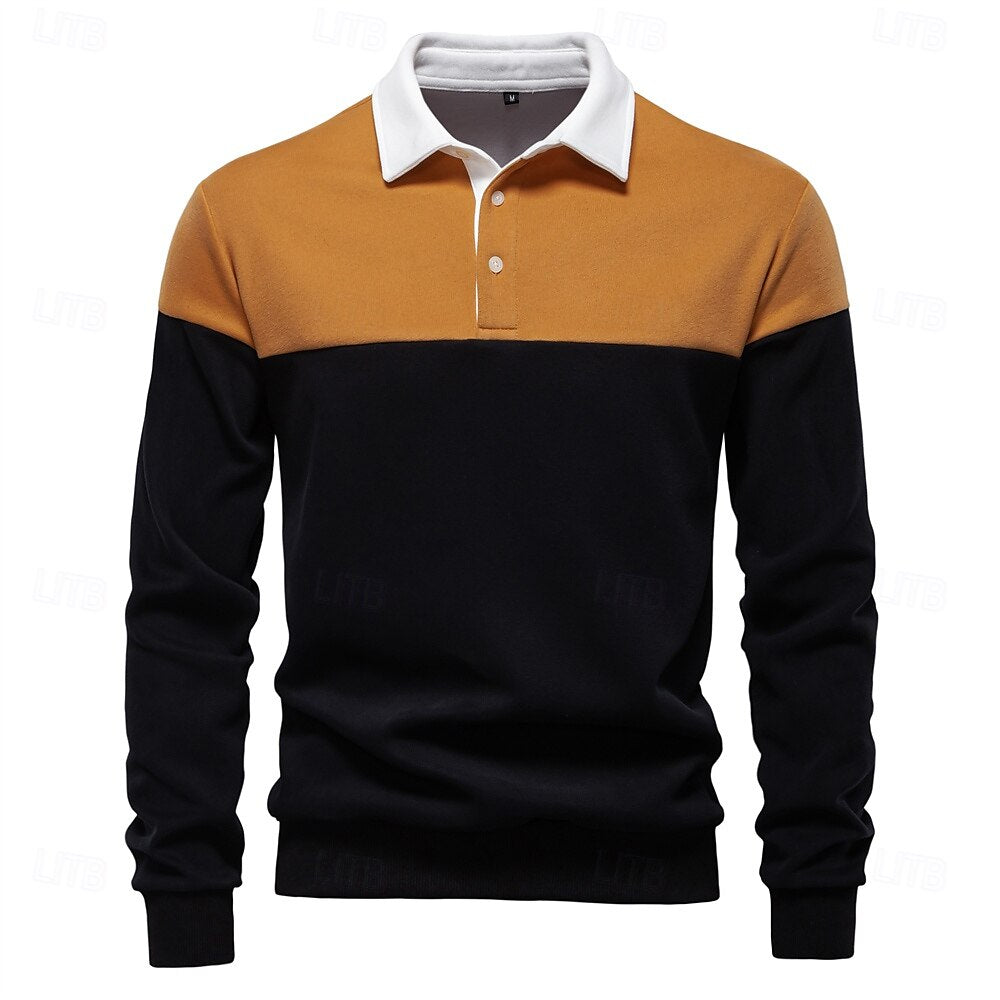 Cotton-Blend Colorblock Knit Polo Sweater - oukumen