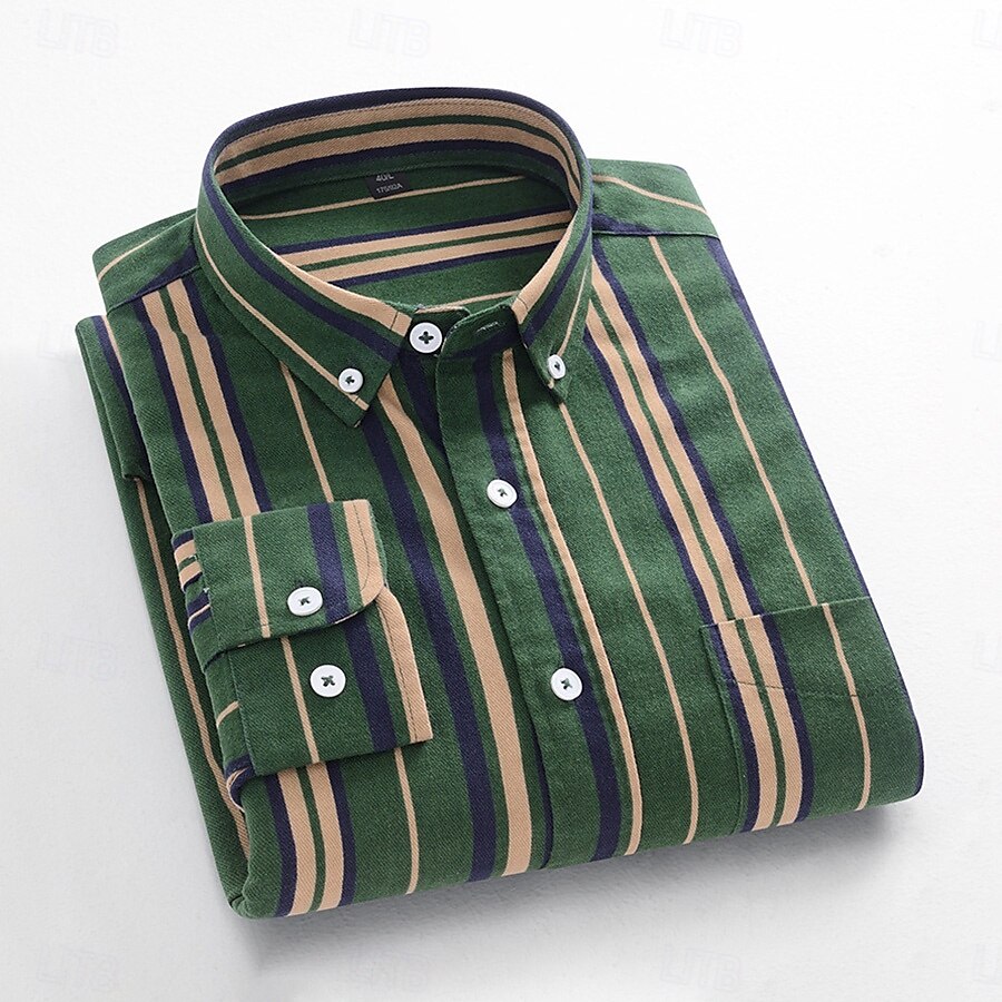 100% Cotton Casual Oxford Stripe Shirt - oukumen