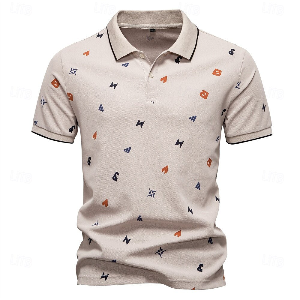 Printed Short-Sleeve Polo - oukumen